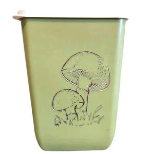 Vintage Blisscraft Etched 2 Mushroom Retro Food Storage Canister Lid Olive G…